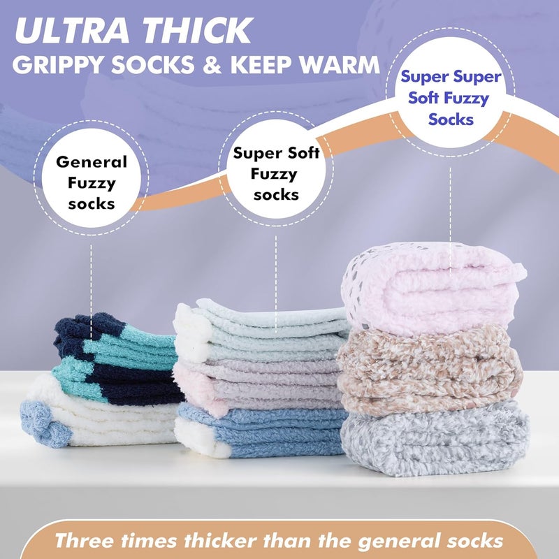 Revosoxs Fuzzy Socks with Grips for Men Women,Non Slip Fluffy Hospital Crew Cozy Warm Socks with Aloe Vera Moisturize - Image 2